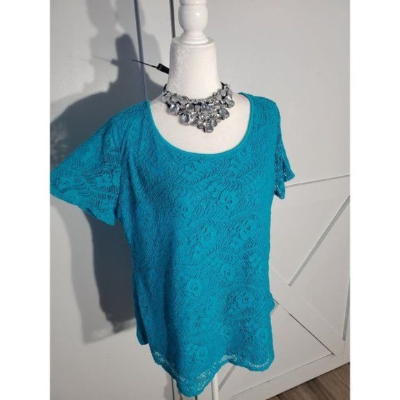 LEO & NICOLE LASCE BLOUSE SHORT SLEEVE COTTON/NYLON SIZE XL - Picture 4 of 6